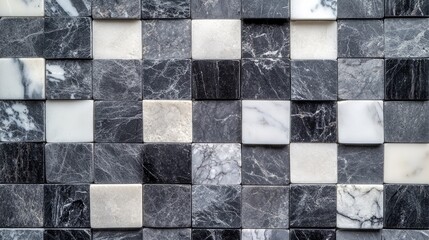 Poster - Black and White Marble Mosaic Tile Background Featuring Anthracite and Marble Textures Ideal for Design and Interior Projects