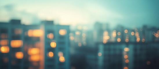 Poster - Dreamy blurred urban scene of residential homes and apartments with artistic bokeh effect creating a serene atmospheric ambiance