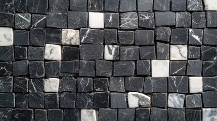 Poster - Elegant Black Anthracite and White Marble Mosaic Stone Background for Interior Design and Decorative Projects