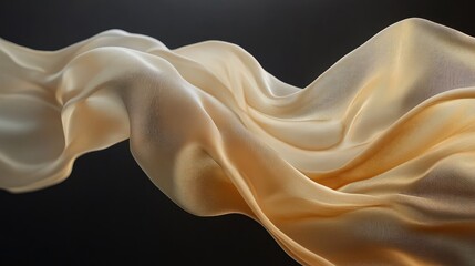 Poster - Elegant silky beige fabric dancing against a black background showcasing texture and fluidity for luxurious designs and compositions