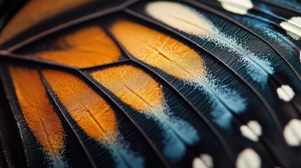 Poster - Elegant macro shot showcasing intricate wing patterns and vibrant colors of a butterfly's delicate wings.