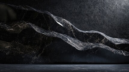 Poster - Black Granite Wave Texture on Dark Background with Copy Space for Modern Futuristic Design Elements and Abstract Concepts