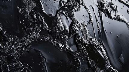 Poster - Black marble texture with abstract brushstroke patterns and liquid splashes creating a dynamic, elegant background for design projects.