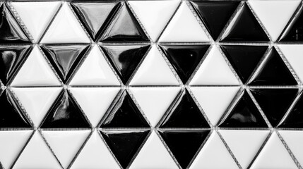 Poster - Black and white triangular mosaic tile texture for geometric flooring and wall decoration in contrasting modern interior design