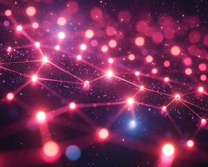 Poster - quantum internet connectivity visualization with neon lighted lines