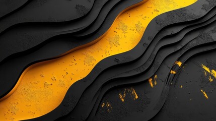 Poster - Abstract Black and Yellow Wave Pattern with Textured Layers Suitable for Modern Background or Design Elements