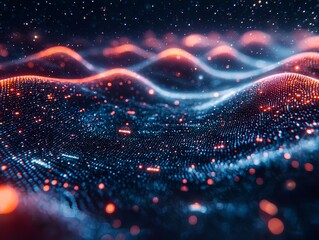 Poster - glowing ai assisted quantum internet concept with dynamic cosmic energy waves