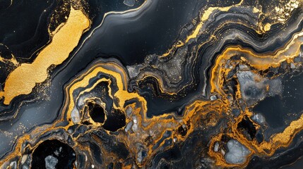 Poster - Black and yellow abstract marble texture featuring rich gold accents for elegant design backgrounds and artistic projects