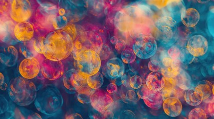 Poster - Colorful bokeh abstract texture featuring vibrant bubbles in a dreamy blurred background for creative design projects.