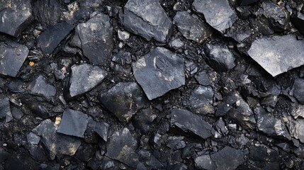 Poster - Black Anthracite Stone Texture with Rough Edges for Industrial and Construction Backgrounds