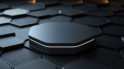 Poster - Hexagonal Black Background for Elegant Product Showcase with Modern Design Elements