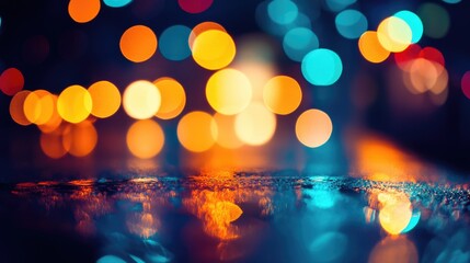 Poster - colorful bokeh light drops reflecting on a surface creating a vibrant and dreamy background atmosphe