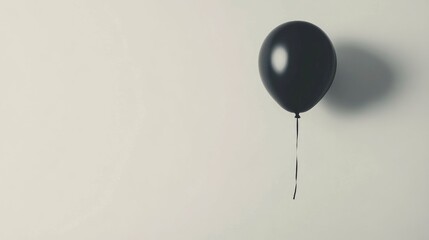 Poster - Black balloon drifting against white backdrop creating ample space for creative text or design elements in promotional materials