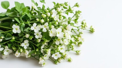 Poster - Delicate Wildflower Bouquet with White and Green Accents on Minimalist Background for Nature and Floral Design Themes