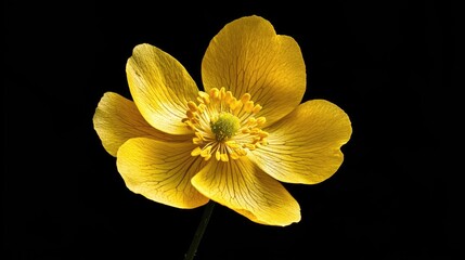 Poster - Vibrant yellow flower with intricate details set against a dark background showcasing natural beauty and elegance
