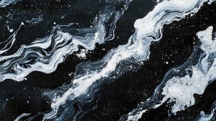 Aufkleber - Abstract black background featuring dynamic white fluid lines creating an elegant and modern artistic texture. Perfect for design projects.