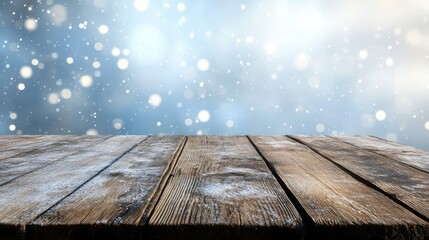 Poster - Rustic wooden table with bokeh background creating a warm and inviting atmosphere for presentations and product displays