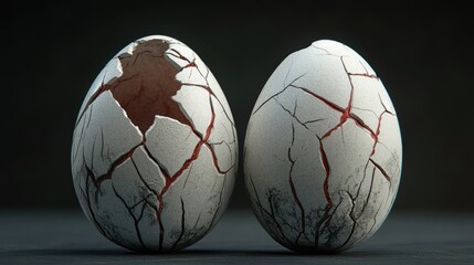 Poster - Cracked Boiled Egg with Intricate Patterns and Textures on Dark Background