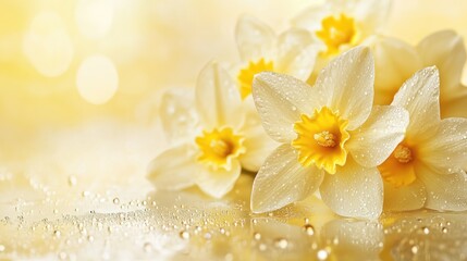 Poster - elegant yellow flowers with soft focus and dew drops, creating a serene and delicate background for 