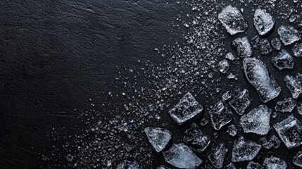 Poster - crushed ice on dark background with delicate snowflakes creating a chilly winter aesthetic