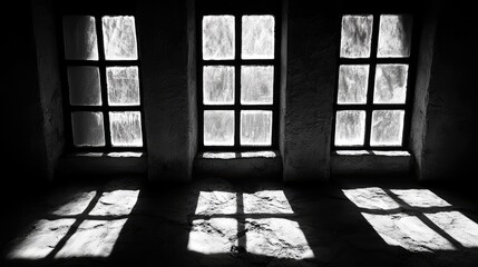 Poster - Monochrome Window Shadows with Captivating Light Dynamics and Ample Copy Space for Creative Design Projects
