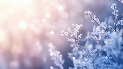 Aufkleber - Frosty bokeh background with shimmering ice crystals and soft light highlights in a serene winter atmosphere