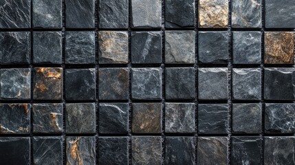 Poster - Black Granite Tiles Arranged on Dark Background for Textured Surface and Interior Design Applications