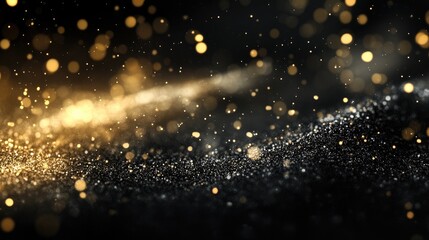 Poster - Abstract bokeh light particles in gold and silver tones creating a magical, glamorous background suitable for celebrations and creative designs.