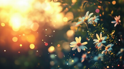 Poster - Beautiful floral bokeh background with soft focus and warm light creating a dreamy atmosphere for nature and romance themes