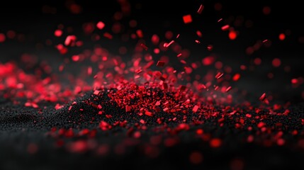 Poster - Red Bokeh Particles on Black Background in 3D Rendering for Abstract Artistic Visuals and Design Elements