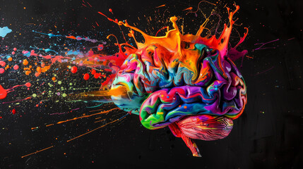 Poster - A colorful brain with a splash of paint behind it