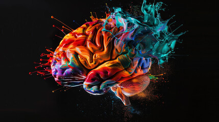 Poster - A colorful brain with a splash of paint on it