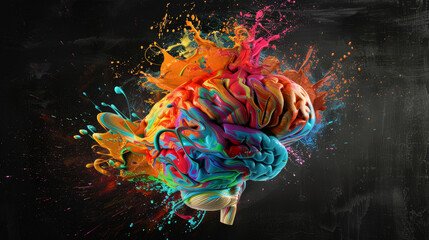 Poster - A colorful brain with a splash of paint on it
