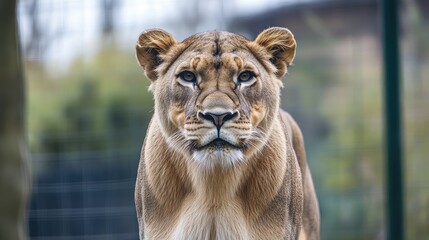 Intimate close-up of a female lion showcasing fierce expression and captivating gaze in a natural wild setting