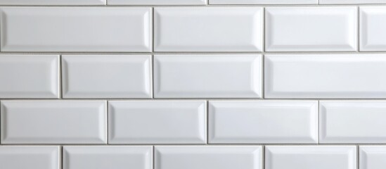 Wall Mural - Stylish classic white ceramic bathroom tiles in brick pattern creating a clean and modern aesthetic for interior design projects