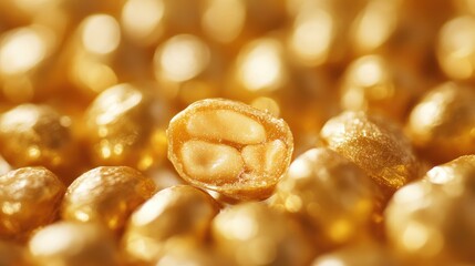 Canvas Print - Golden harmony bar nut candy close up against a shimmering background highlighting the unique texture and color of the confections.