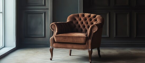 Elegant vintage brown wooden armchair with tufted upholstery ideal for stylish home decor in classic settings