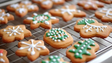 Wall Mural - Holiday Cookie Baking Festivity with Decorated Biscuits on Cooling Rack