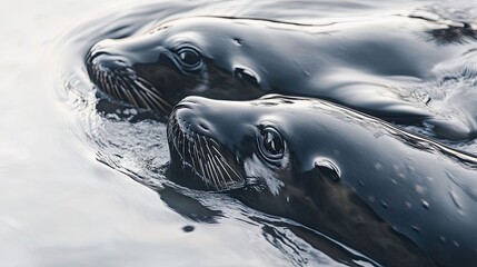 Poster - Two Dark Seals Surface In Still Water