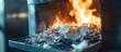 © AbstractAI - Close up of vibrant flames consuming paper in a furnace creating a dynamic and warm visual for web banner designs and advertisements