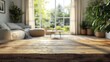 © Fenny - Sunlit wooden table in modern living room.