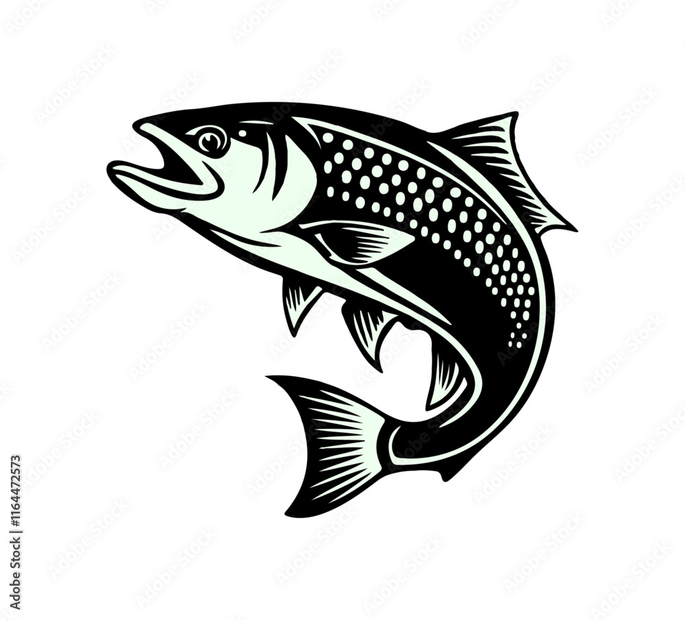 salmon trout fish vector art silhouette illustration on a white ...