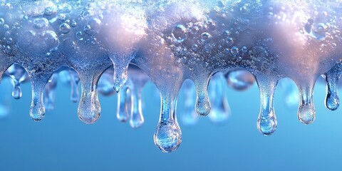 Poster - Water droplets suspended from a surface create a mesmerizing spectacle of light and texture in a clear environment