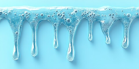 Poster - Clear blue liquid with bubbles dripping down a surface creates a refreshing visual effect