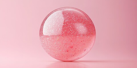Poster - Stunning pink bubble with shimmering specks resting on a soft pink surface