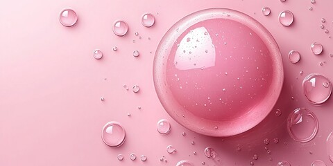 Poster - Delicate pink bubbles on a soft pink surface create a calming, serene atmosphere in a modern aesthetic setting