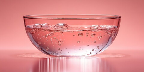 Poster - Clear glass bowl filled with sparkling water reflecting soft pink light creates an inviting and elegant display