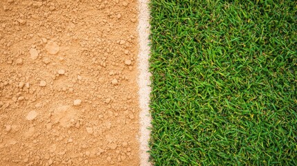 Wall Mural - Contrast Between Brown Soil and Green Grass in Outdoor Setting