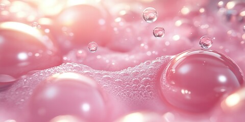 Poster - Bubbles of soft pink foam with glistening droplets create a serene and soothing atmosphere in a close-up setting