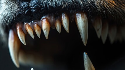 Poster - Close up of a dogs sharp teeth and fur